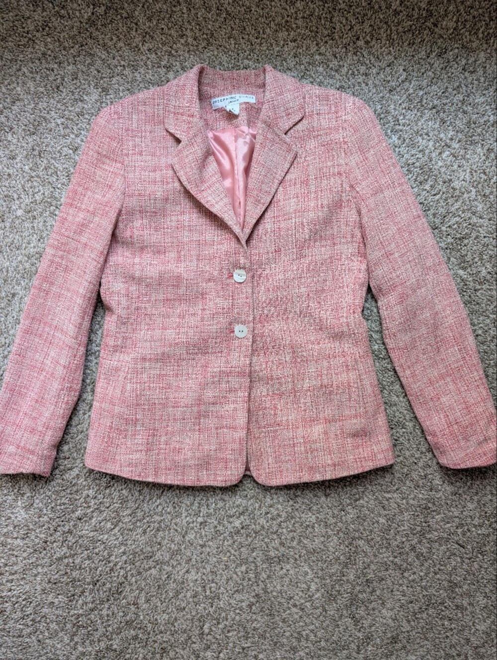 Josephine Chaus Pink Tweed Silk Blazer with Notch Collar Sz Petite‎ 8 Office